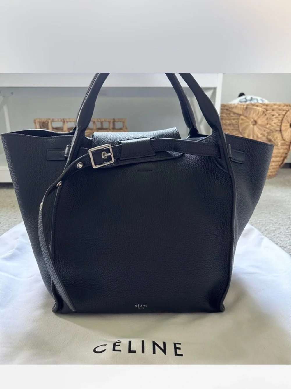 Celine Black Pebbled Leather Tote with Top Handles - Picture 8 of 11